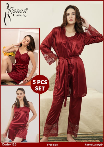 Roses Luxury – Premium Satin Nightwear Set [Maroon] 💋