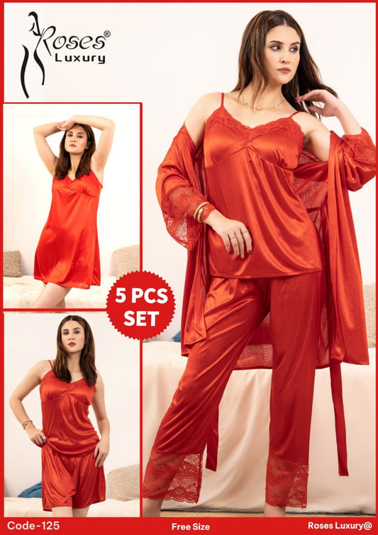 Roses Luxury – Premium Satin Nightwear Set [Red] 🌹