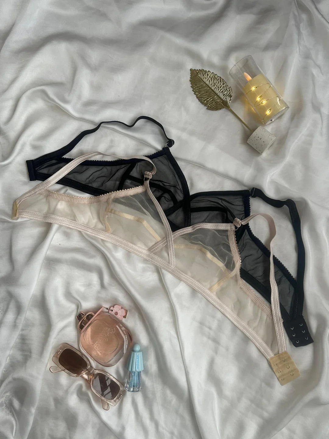 Non-Padded & Non-Wired Cotton Full Cover Full Net Transparent Bra [Pack of 2] 🎁